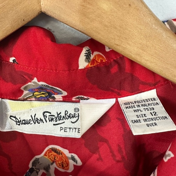 Vintage Diane Von Furstenberg Red Hawaiian Print Blouse Sz 12 - Picture 10 of 10